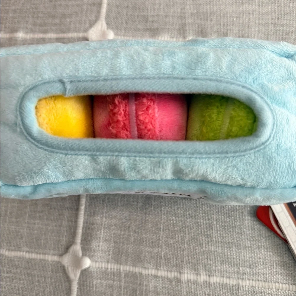 Small Macaron Plush Dog Toy Set - Green, Yellow, Pink